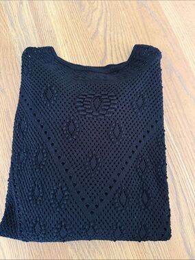 White House Black Market Black Openwork Knit Top